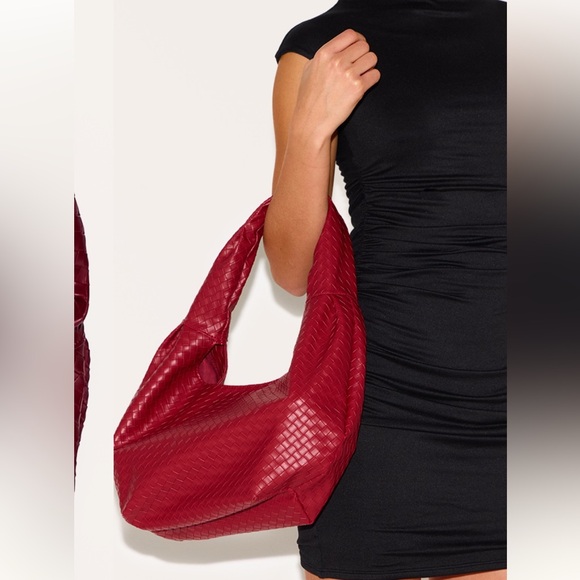 PrettyLittleThing Handbags - PrettyLittleThing Red Textured Hobo Bag